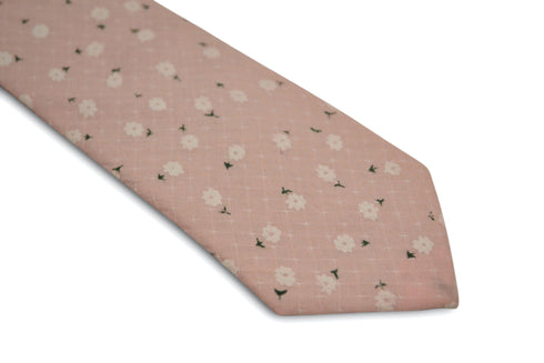 pale baby blush pink with white daisy design cotton tie