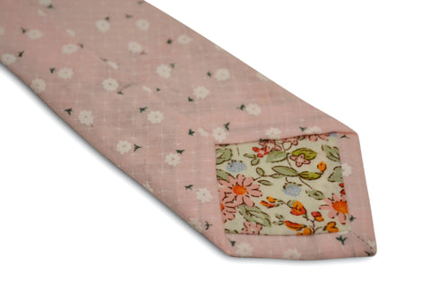 pale baby blush pink with white daisy design cotton tie