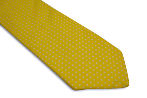 bright lemon yellow and white pin spot design cotton tie