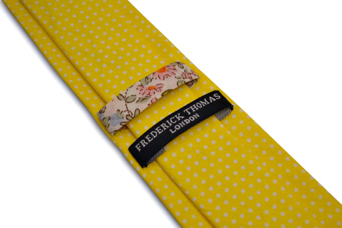 bright lemon yellow and white pin spot design cotton tie