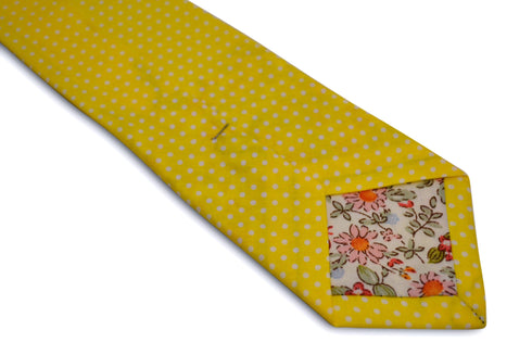 bright lemon yellow and white pin spot design cotton tie