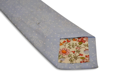pale baby blue with floral design cotton tie