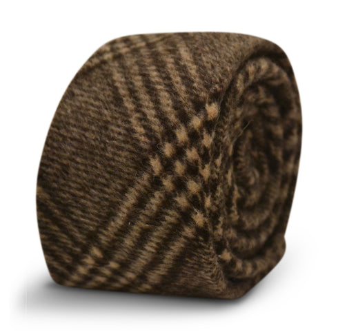 brown check velvet feel slim wool tie