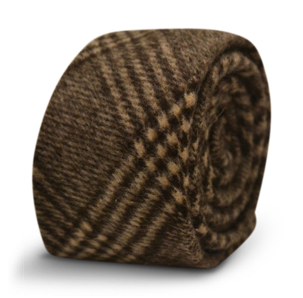 brown check velvet feel slim wool tie