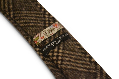 brown check velvet feel slim wool tie