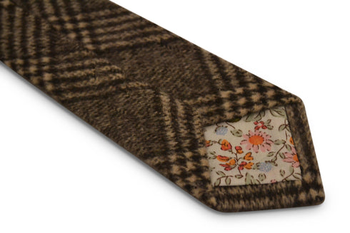brown check velvet feel slim wool tie