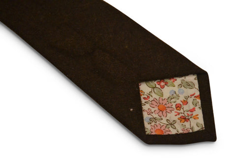plain dark chocolate brown slim wool tie