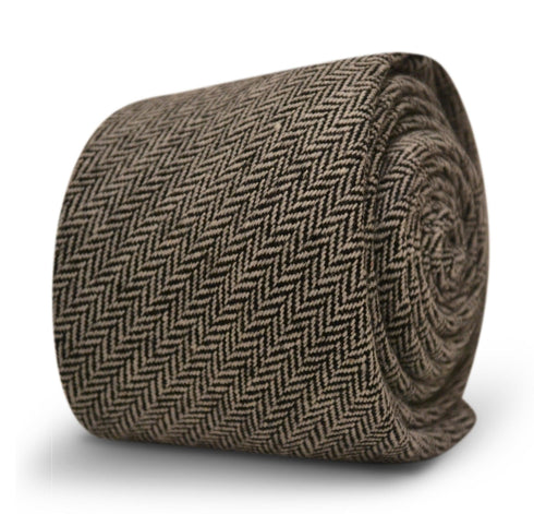 black and white herringbone slim wool tie