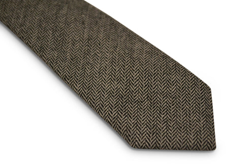 black and white herringbone slim wool tie