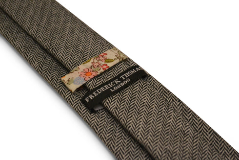 black and white herringbone slim wool tie