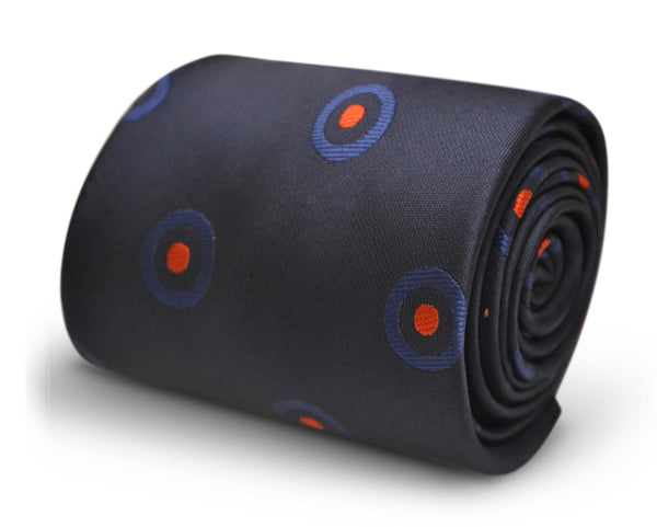 navy blue tie with red target print design