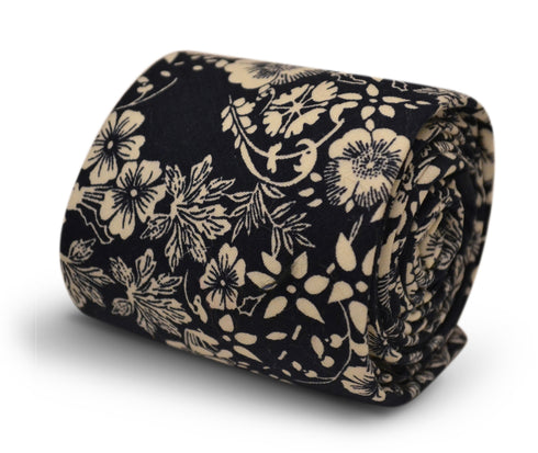 navy with white floral design cotton tie