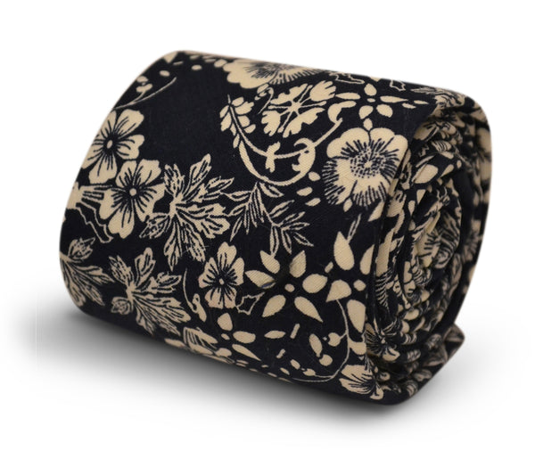 navy with white floral design cotton tie