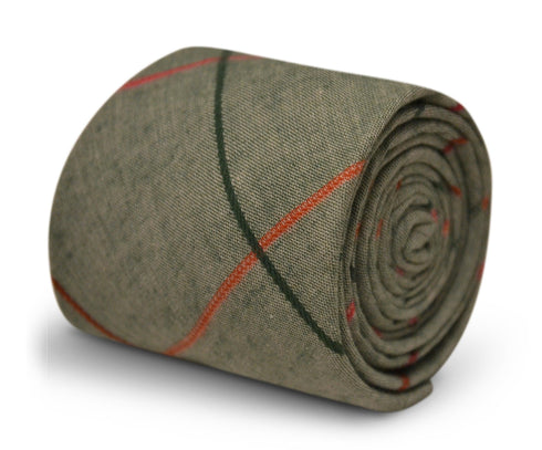 light green grey with multicoloured check design cotton tie