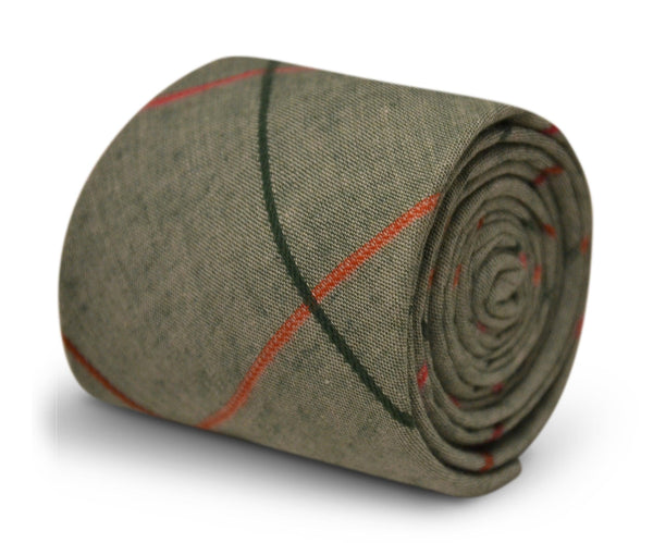 light green grey with multicoloured check design cotton tie