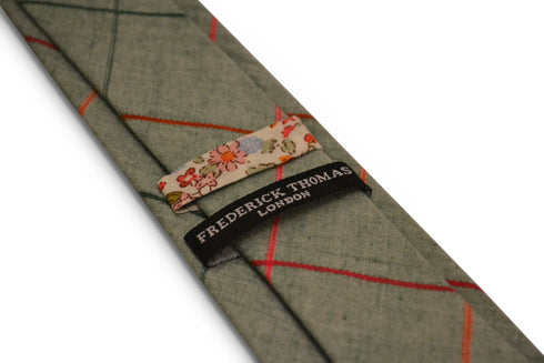 light green grey with multicoloured check design cotton tie