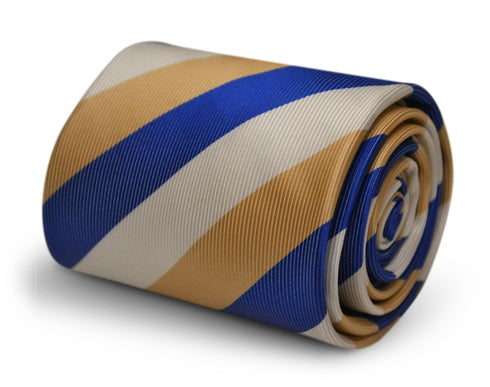 white, yellow gold and blue striped design tie