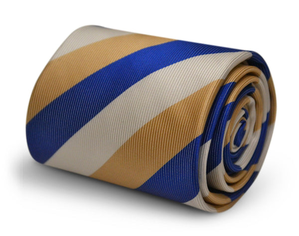 white, yellow gold and blue striped design tie