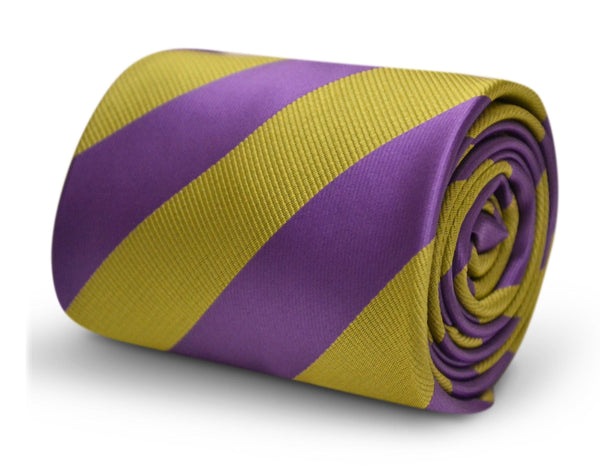 gold mustard yellow and purple barber striped design tie