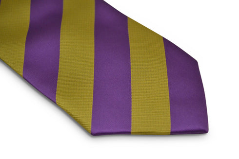 gold mustard yellow and purple barber striped design tie