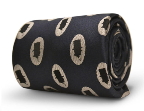 navy tie with quintessentially British top hat silhouette design