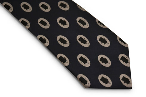 navy tie with quintessentially British top hat silhouette design