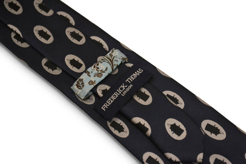 navy tie with quintessentially British top hat silhouette design