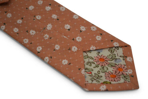 dark blush coral pink with white floral design cotton tie