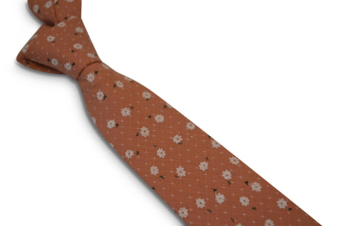 dark blush coral pink with white floral design cotton tie