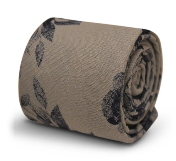 pale grey with navy blue floral stencil design cotton tie