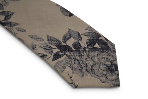 pale grey with navy blue floral stencil design cotton tie