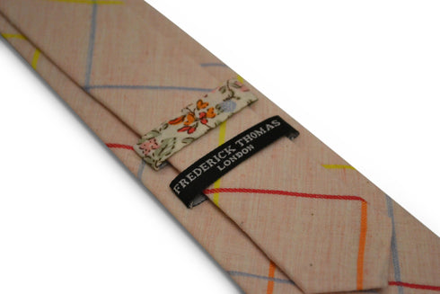 light pink with multicoloured check design cotton tie