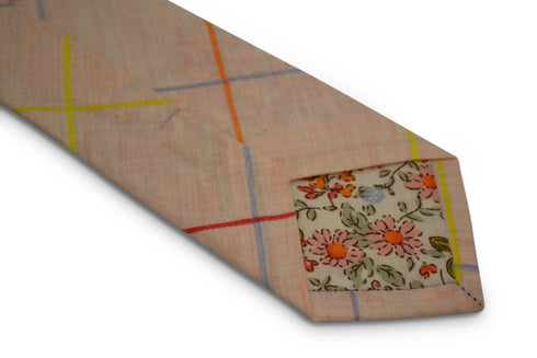 light pink with multicoloured check design cotton tie