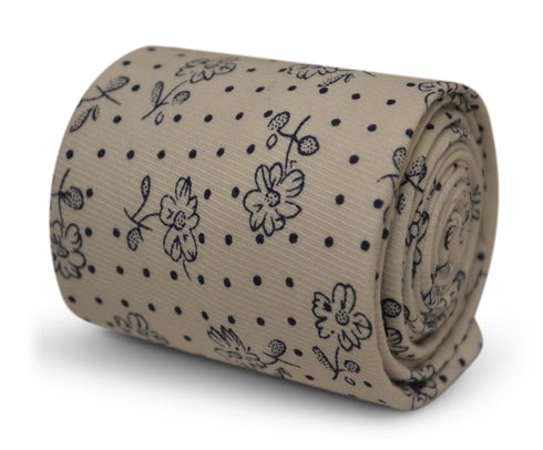 ivory white with navy blue floral design cotton tie