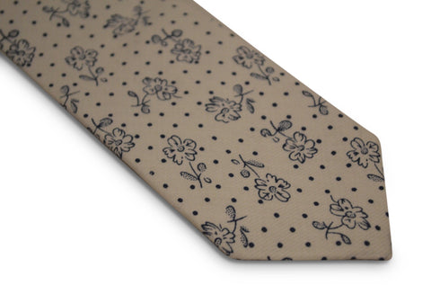 ivory white with navy blue floral design cotton tie