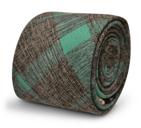 grey with mint green check design cotton tie
