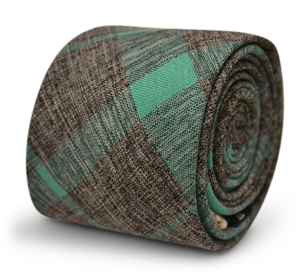grey with mint green check design cotton tie