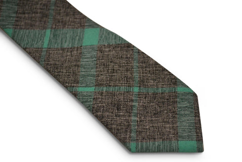 grey with mint green check design cotton tie