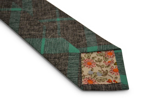 grey with mint green check design cotton tie