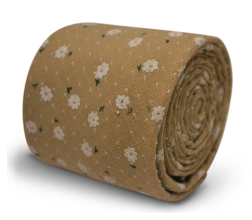light coffee brown with white floral design cotton tie
