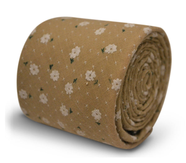 light coffee brown with white floral design cotton tie