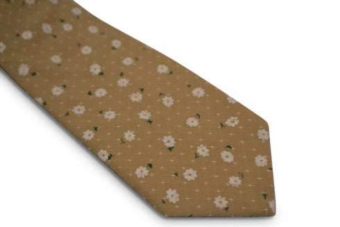light coffee brown with white floral design cotton tie