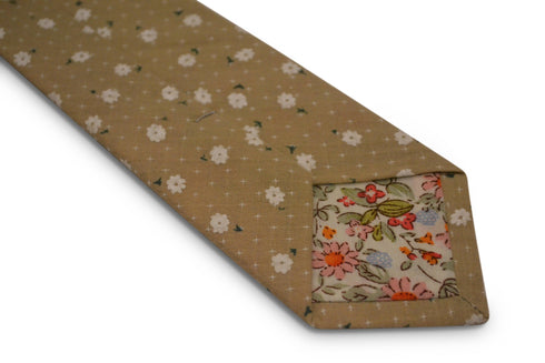 light coffee brown with white floral design cotton tie