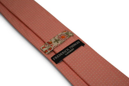 baby pink with small white pin polka spot design cotton tie