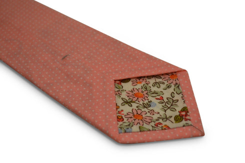 baby pink with small white pin polka spot design cotton tie