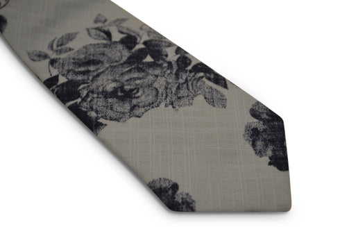 light baby blue with navy blue floral stencil design cotton tie