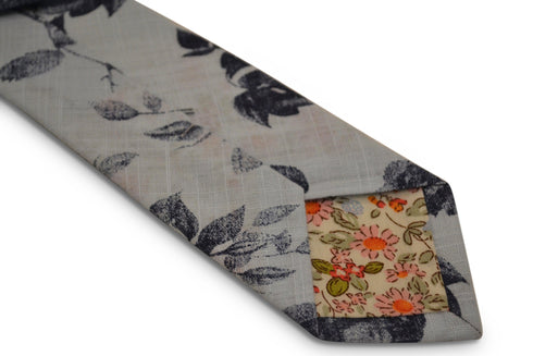 light baby blue with navy blue floral stencil design cotton tie