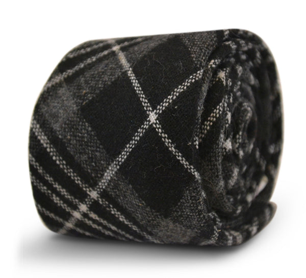 black and white check slim wool tie