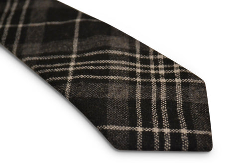 black and white check slim wool tie
