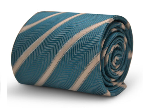 turquoise herringbone with white striped design tie